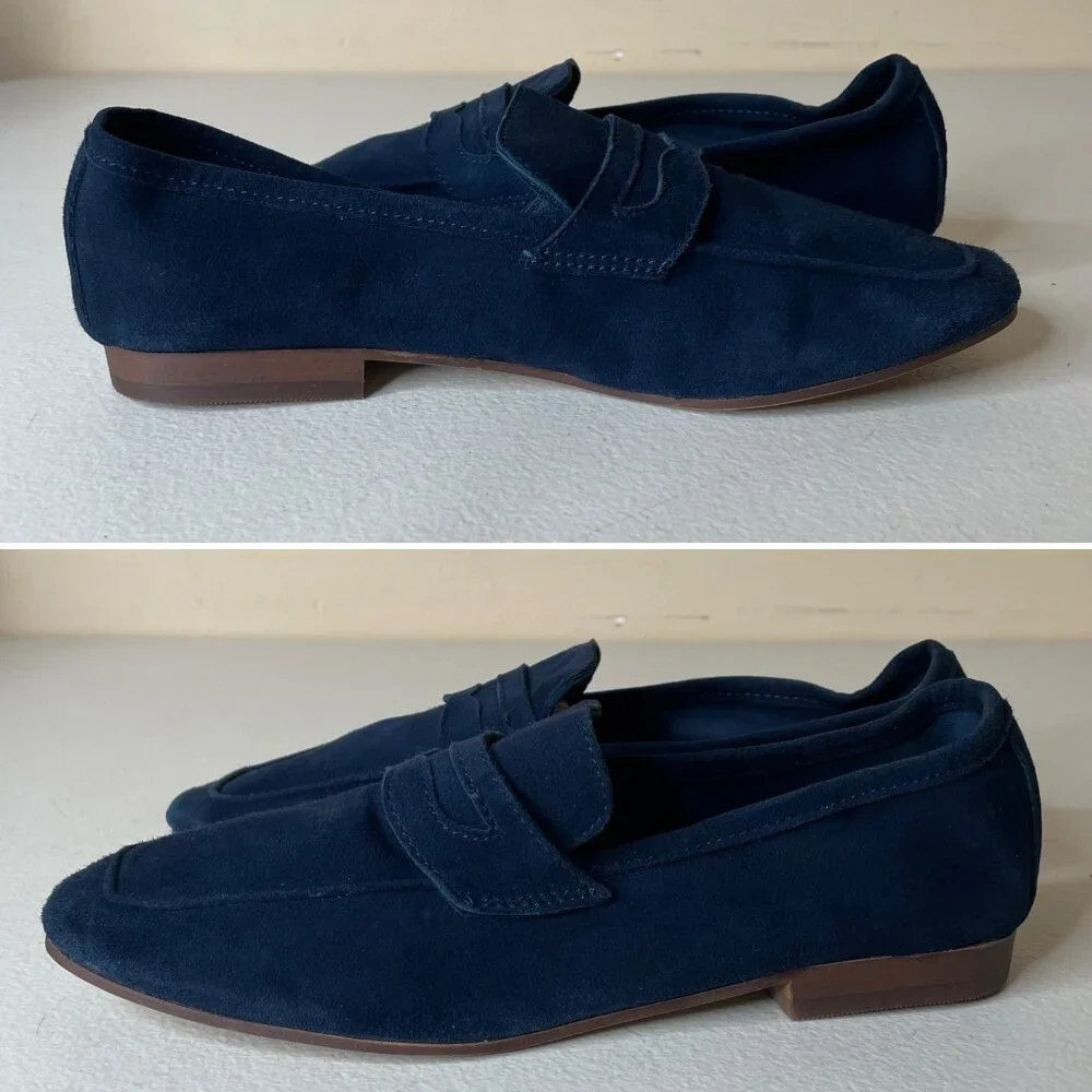 Kenneth Cole Dean Navy Unlined Suede Flexible Penny Loafer Flats Size 6